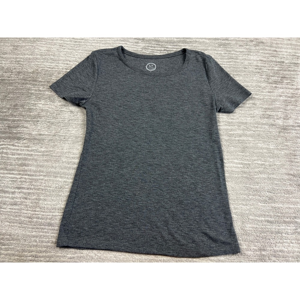 Maurices T-Shirt Womens Small Gray 24/7 Ribbed Knit Crew Neck Short Sleeve Top